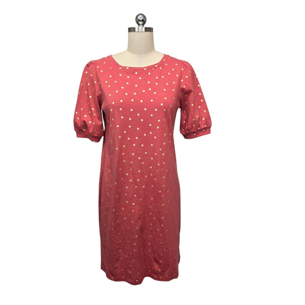 NWT Boden Pink Gold Polka Dot Puff Sleeve T-Shirt Dress Womens Size 6R Casual